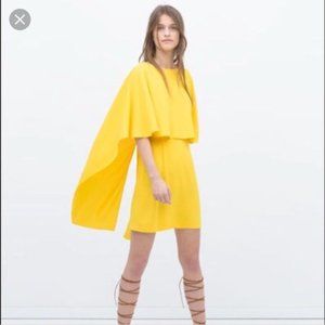 ZARA Women's Low Open Back Yellow Cape Mini Dress Size Small